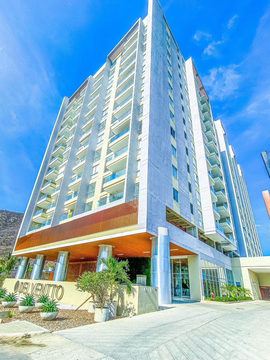 Facade of Delventto, two 16-floor towers in Santa Marta, Colombia