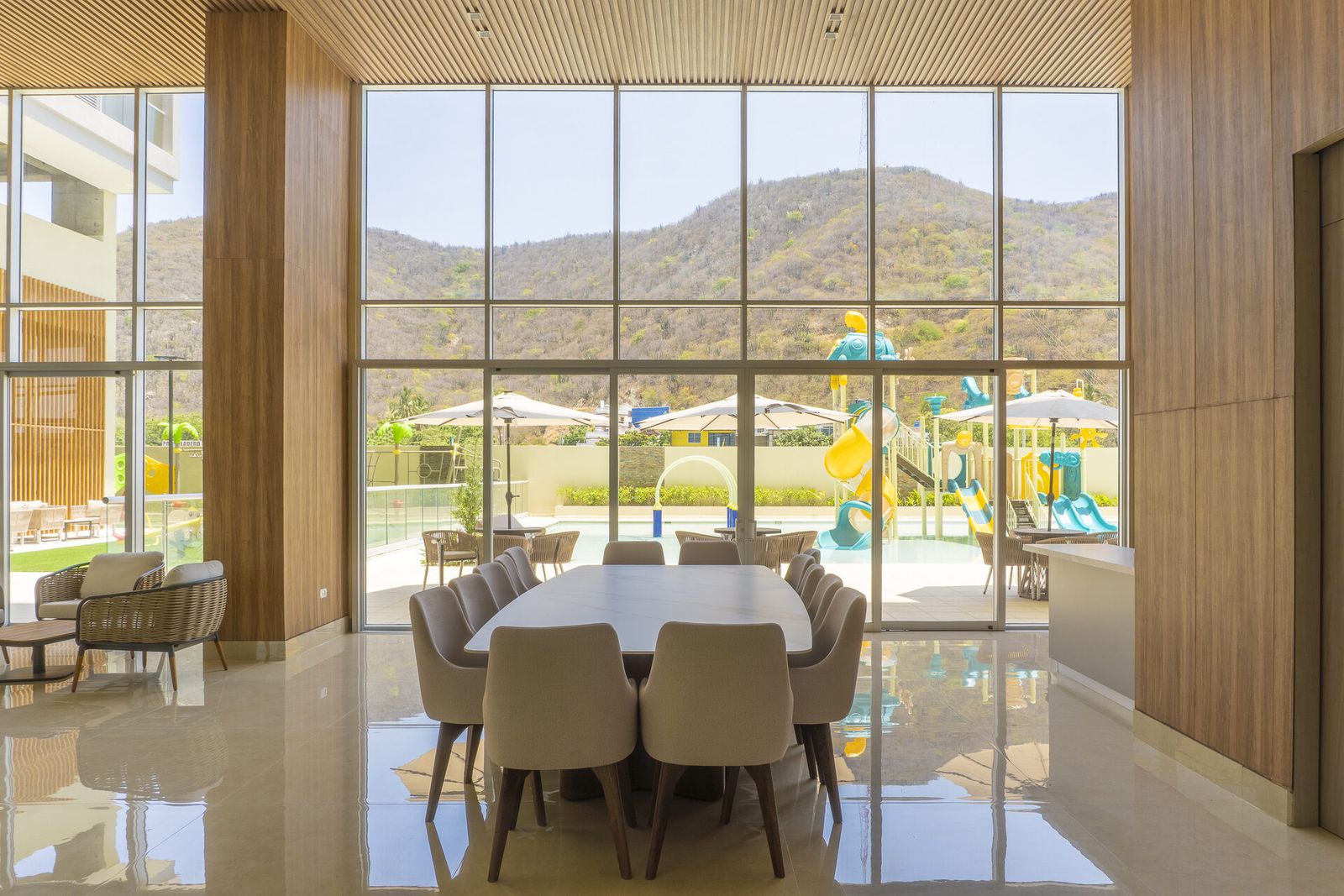 Social lounge area at the Delventto building in Santa Marta